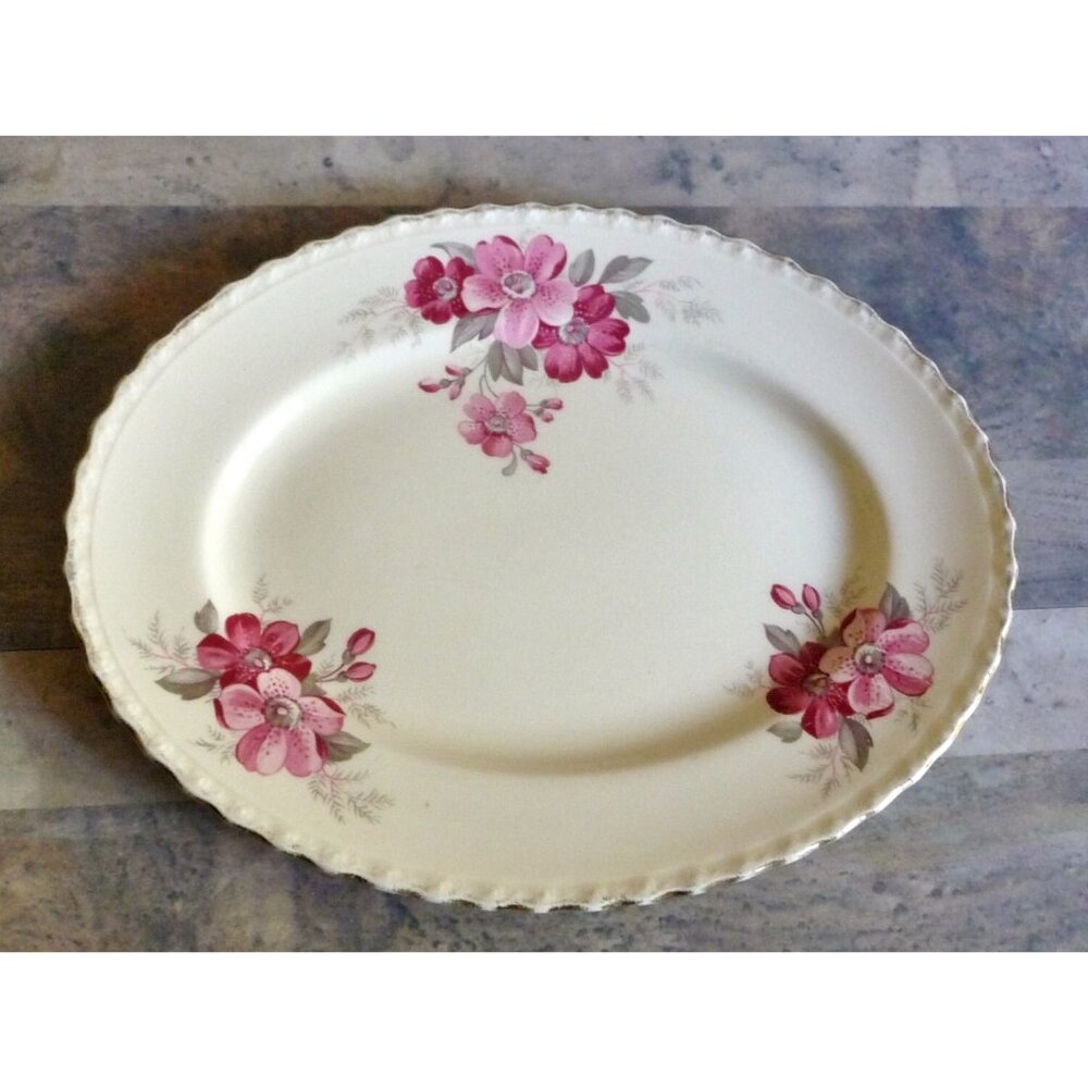 11 inch Serving Platter Myott Son and Co Ltd. Pink Apple Blossoms England